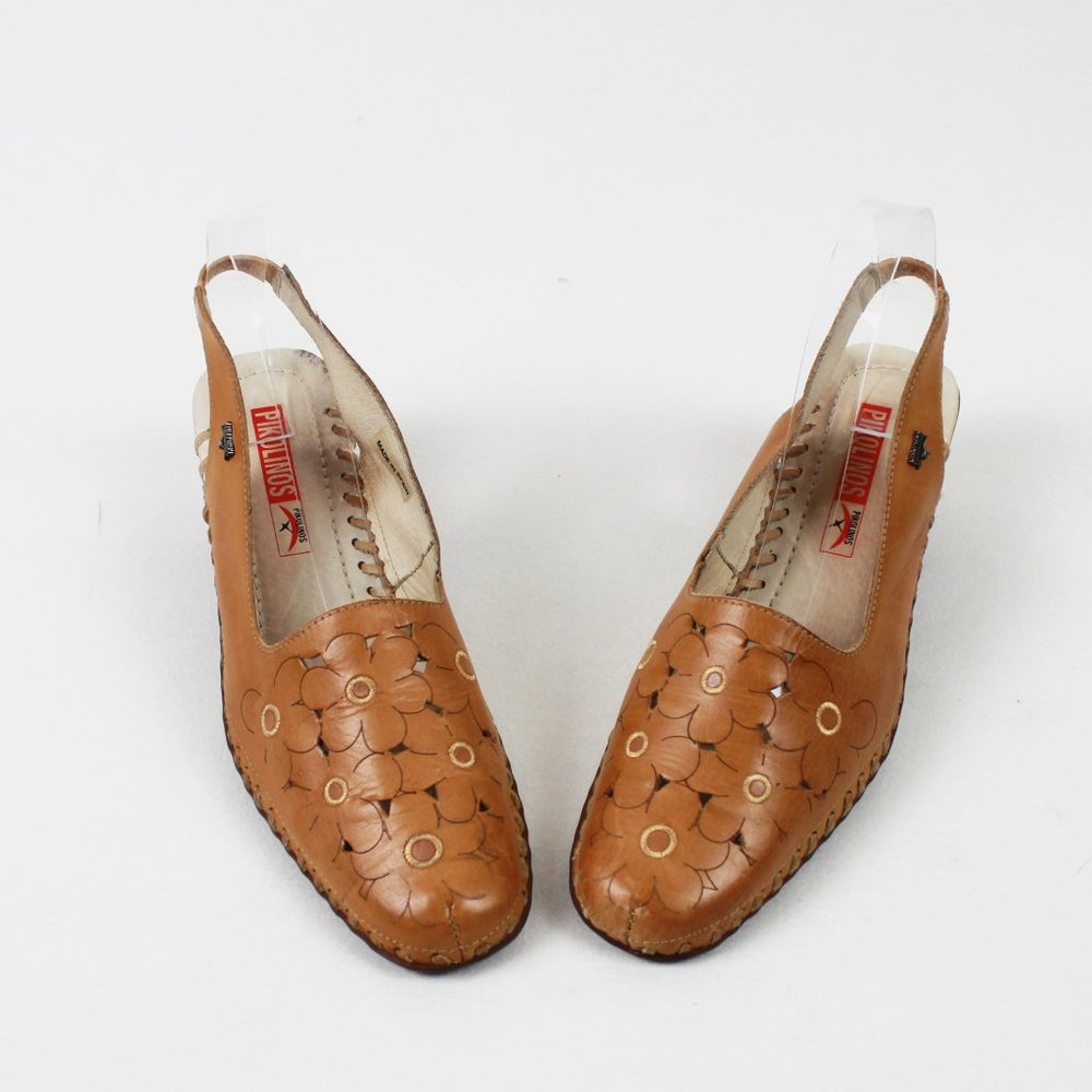 Pikolinos Tan Floral Pattern Sling-back Leather Shoes - Picture 3 of 14